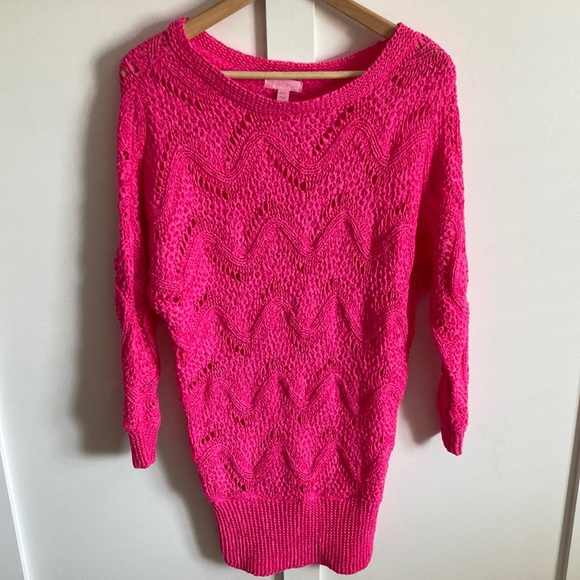 Lilly Pulitzer Hot Pink Woven Sweater - Picture 1 of 3